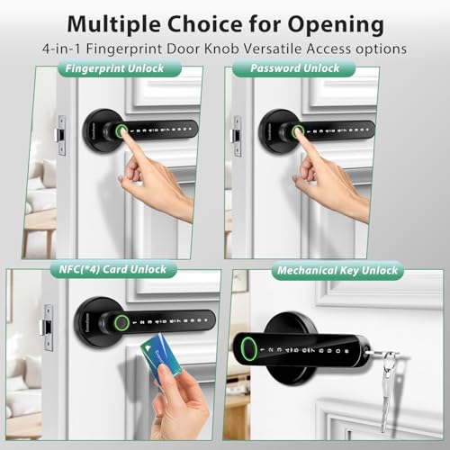 Fingerprint Door Lock Biometric Door Knob with Keypad Keyless Entry, Door Locks for Bedrooms, Home Hotel Office Apartment