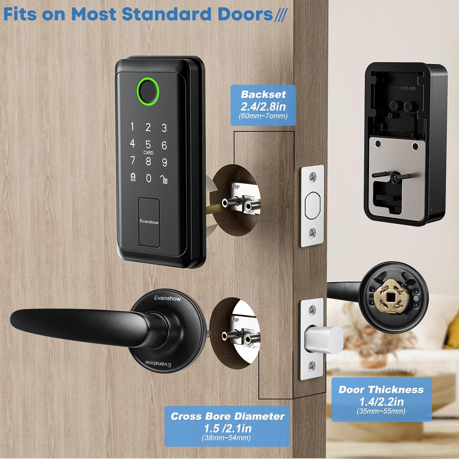 Keypad Door Lock with Handle,Keyless Entry Door Lock, Electronic Digital Keypad Deadbolt with App, Keyless Entry Fingerprint Lock Auto Lock & One Touch Locking, Front Smart Door Handle Sets