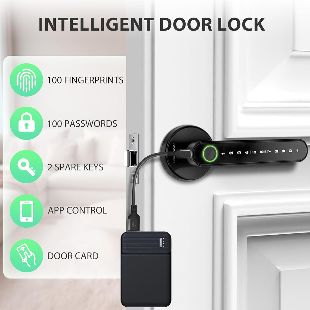 Evanshow Smart Door Lock with Knob, Keyless Entry Door Locks with Handle, Fingerprint Door Knob for Bedroom/Front Door/Apartment,Generate Passcode Remotely