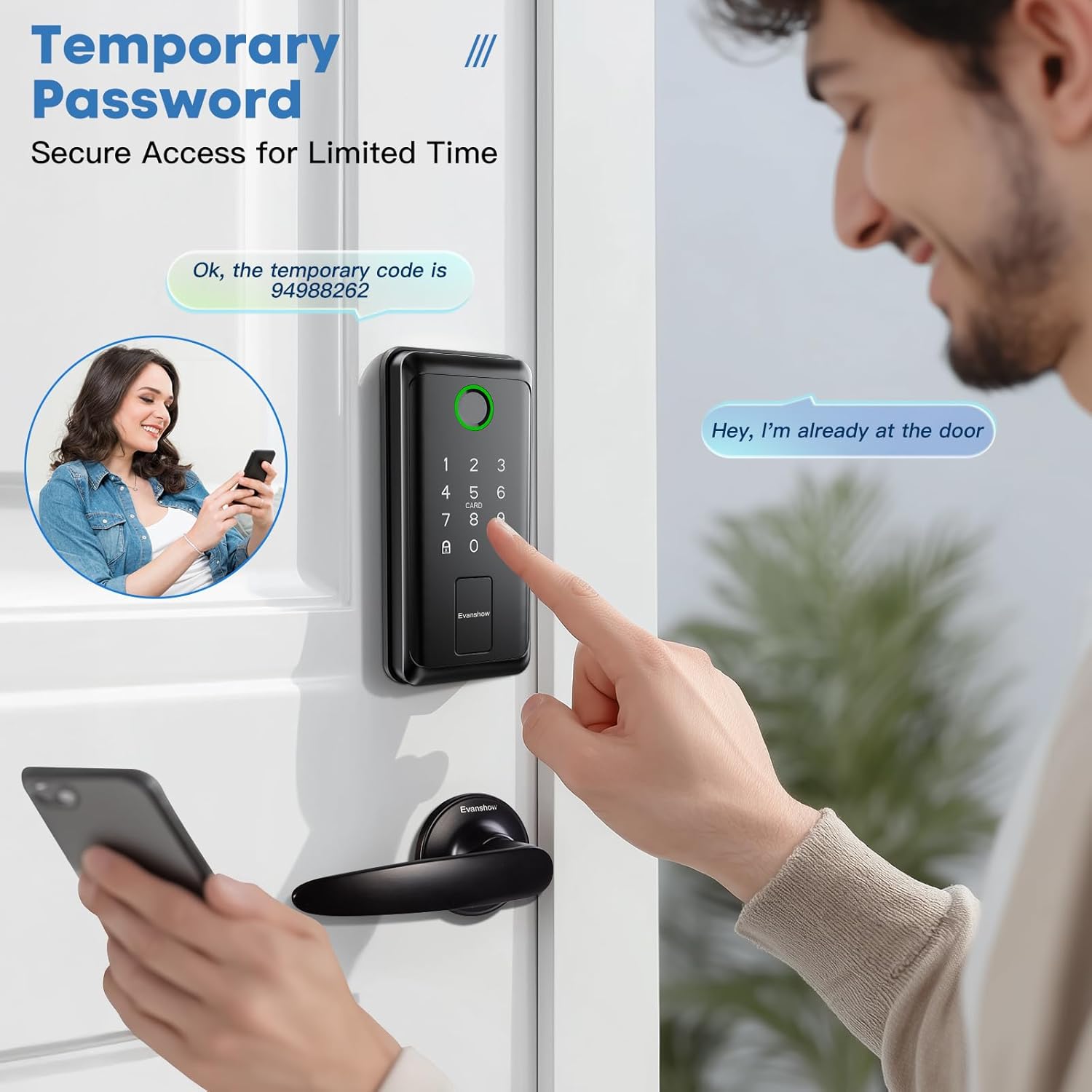 Keypad Door Lock with Handle,Keyless Entry Door Lock, Electronic Digital Keypad Deadbolt with App, Keyless Entry Fingerprint Lock Auto Lock & One Touch Locking, Front Smart Door Handle Sets