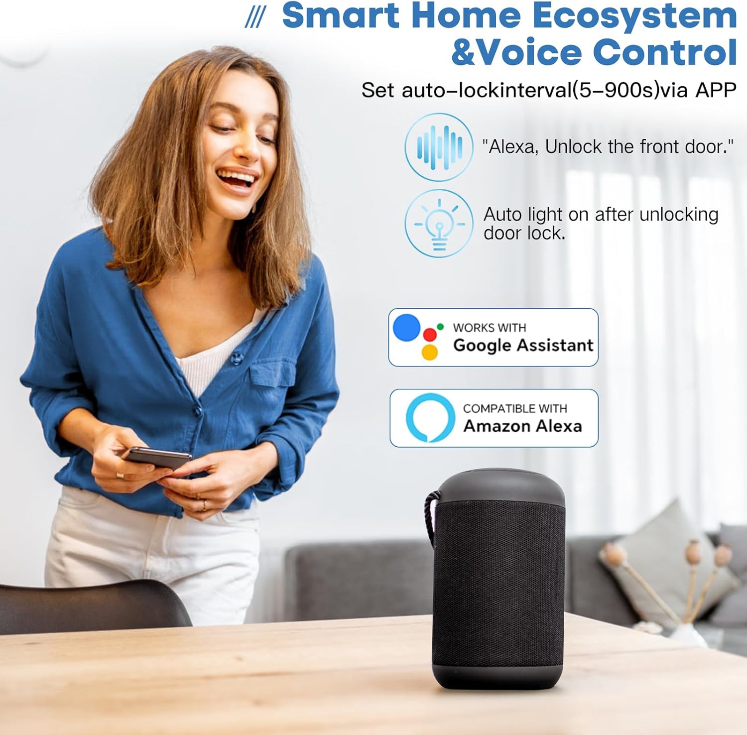 Keypad Door Lock with Handle,Keyless Entry Door Lock, Electronic Digital Keypad Deadbolt with App, Keyless Entry Fingerprint Lock Auto Lock & One Touch Locking, Front Smart Door Handle Sets