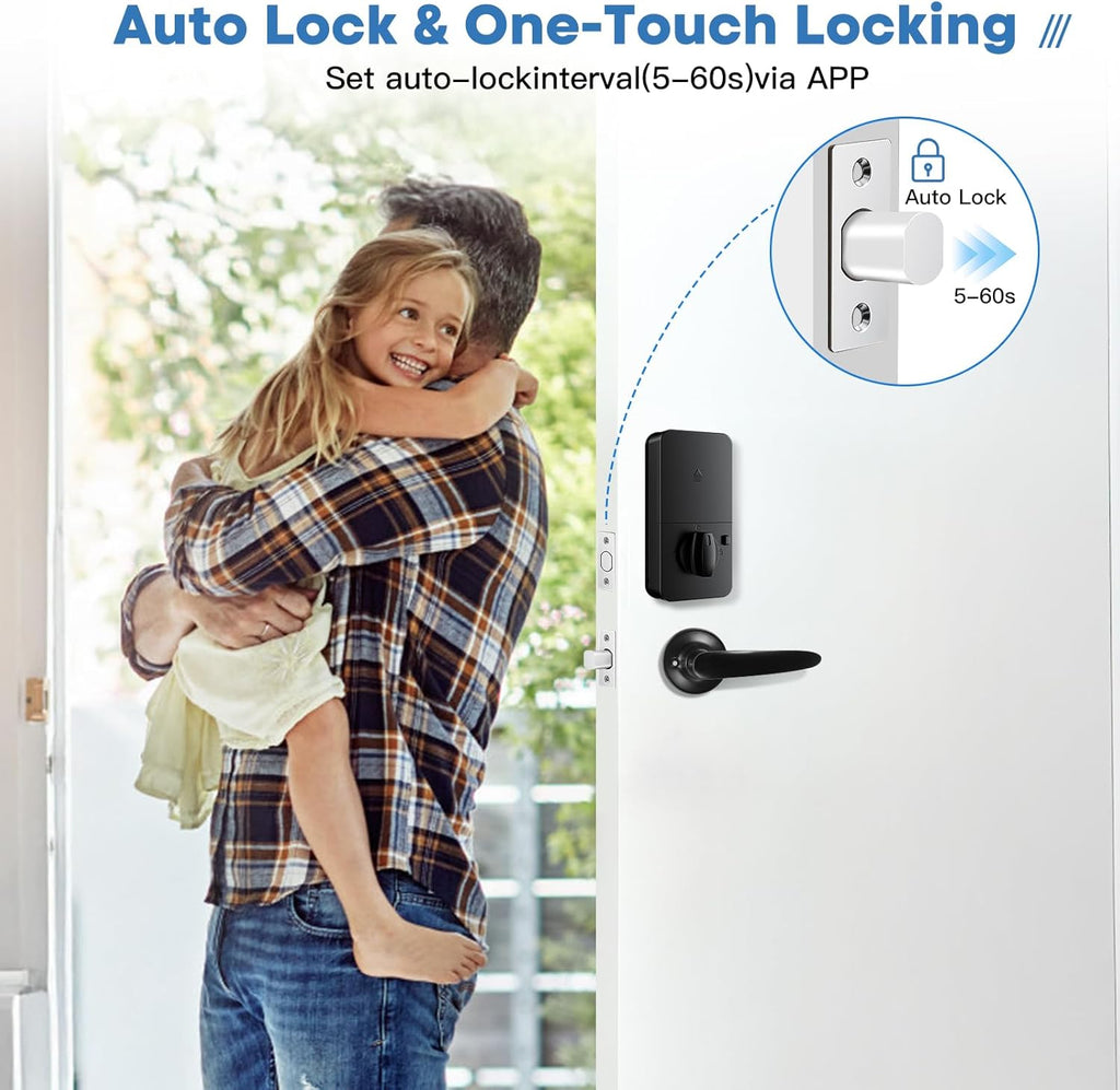 Keypad Door Lock with Handle,Keyless Entry Door Lock, Electronic Digital Keypad Deadbolt with App, Keyless Entry Fingerprint Lock Auto Lock & One Touch Locking, Front Smart Door Handle Sets