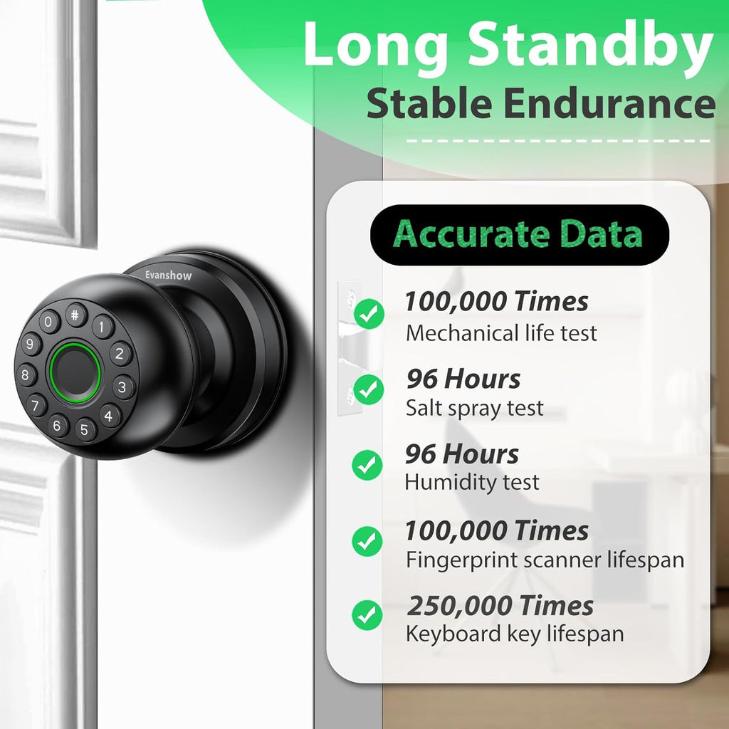 Smart Door Knob Fingerprint Lock 4-in-1 Keyless Entry (Fingerprint/App/Code/Key) Biometric Door with Auto-Lock Easy Install for Home/Bedroom/Office