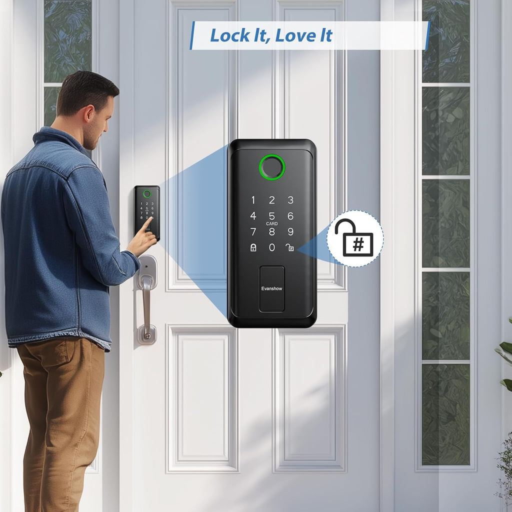 Keyless Entry Door Lock,Smart Keyless Entry Door Lock, Fingerprint Smart Locks for Front Door,Smart Deadbolt Lock, Built-in Wi-Fi APP Control-Passcode Remotely, Easy Installation