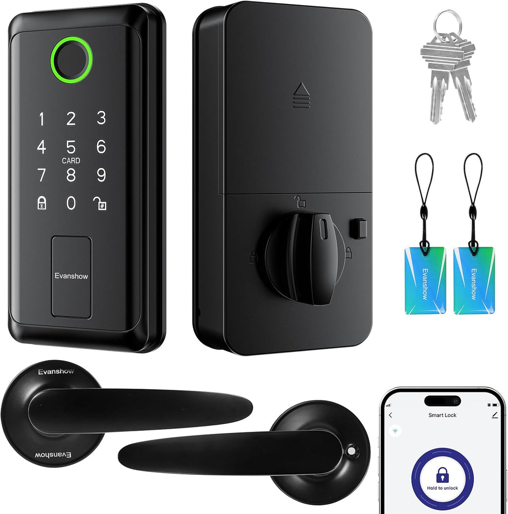 Keypad Door Lock with Handle,Keyless Entry Door Lock, Electronic Digital Keypad Deadbolt with App, Keyless Entry Fingerprint Lock Auto Lock & One Touch Locking, Front Smart Door Handle Sets