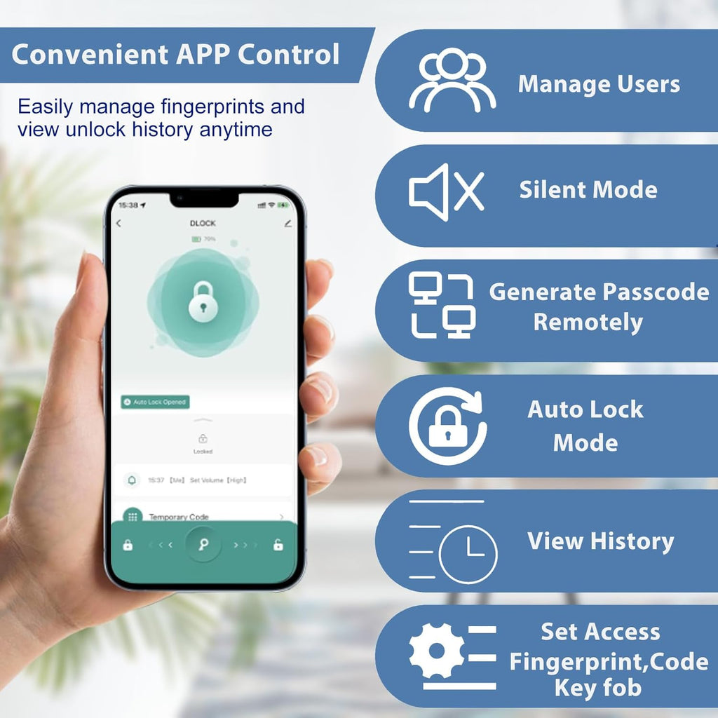 Fingerprint Door Lock Biometric Door Knob with Keypad Keyless Entry, 5-in-1 Door Locks for Bedrooms(Fingerprint/App/Code/Key/IC Card), Home Hotel Office Apartment