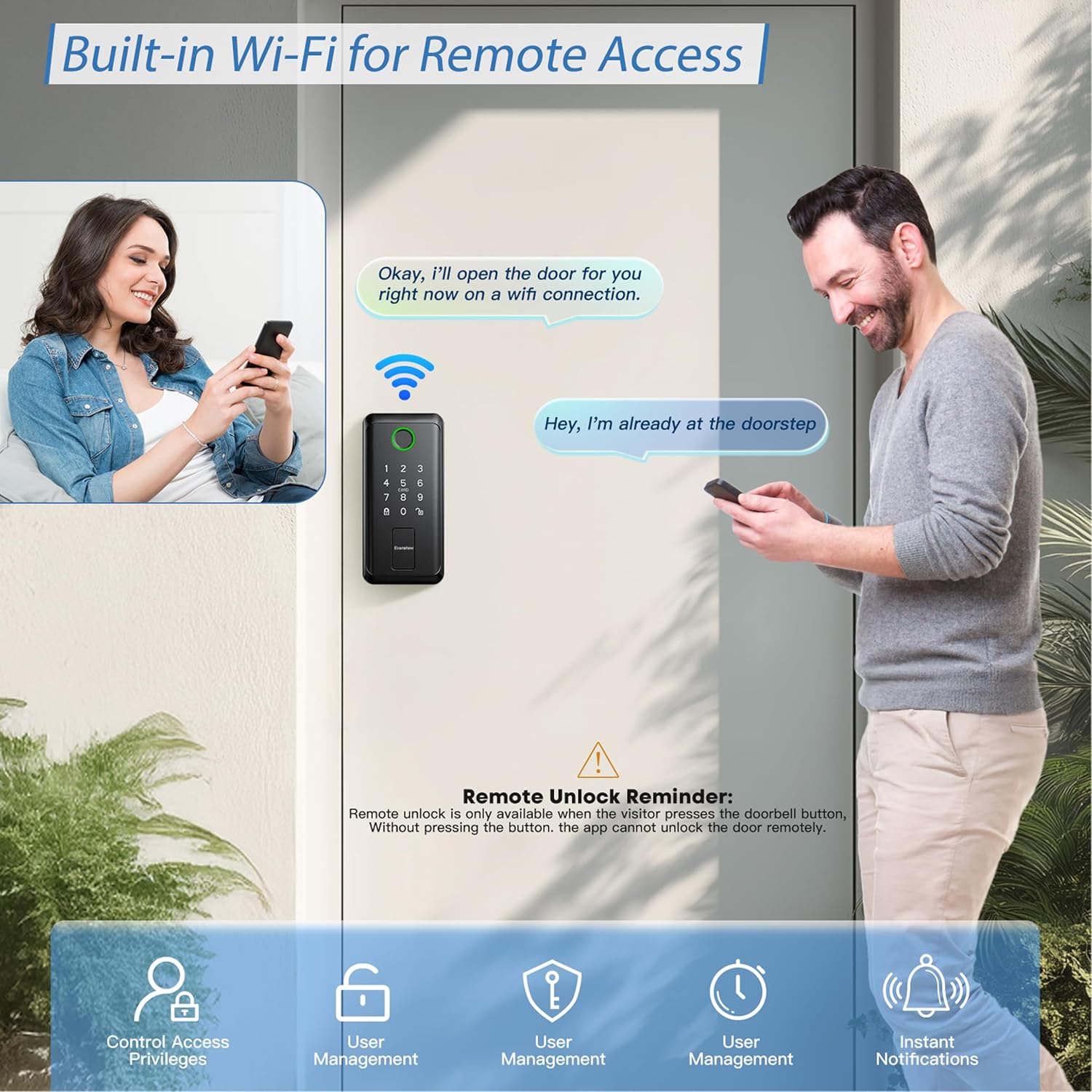 Keyless Entry Door Lock,Smart Keyless Entry Door Lock, Fingerprint Smart Locks for Front Door,Smart Deadbolt Lock, Built-in Wi-Fi APP Control-Passcode Remotely, Easy Installation